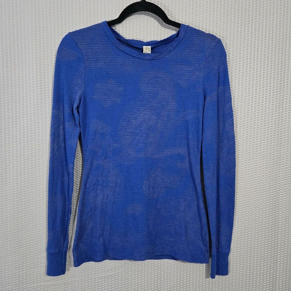 BKE Blue Burnout Paisley Long Sleeve Textured Top Size S Y2K Indie Sleaze Casual